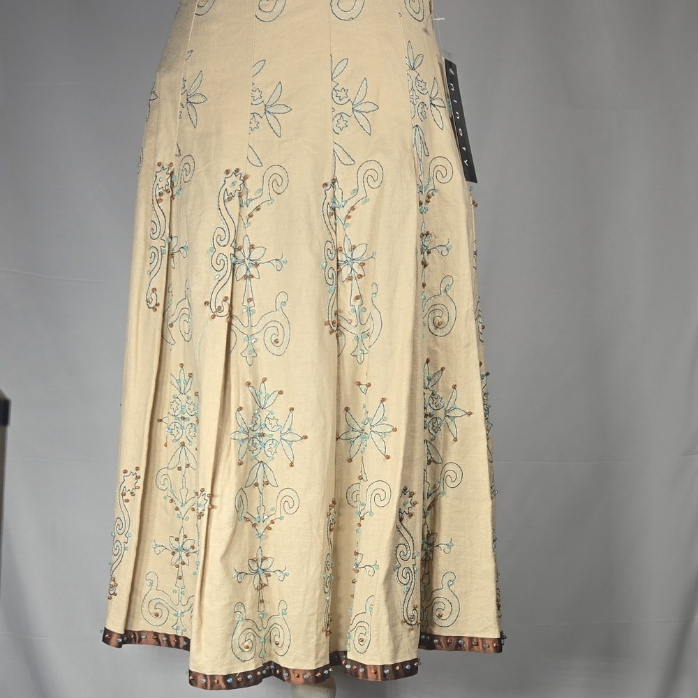 NINETY Embroidered A-Line Skirt w/ Brown & Iridescent Beading